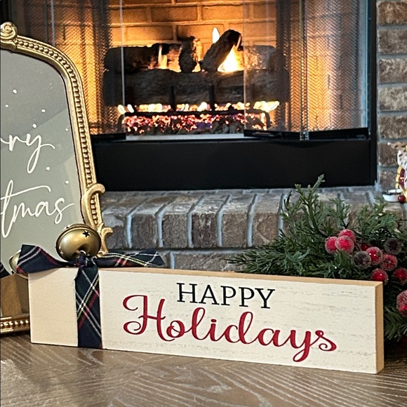 Other - NEW! Shabby Chic Cottage Happy Holidays  Jingle Bell & Plaid Block Sign